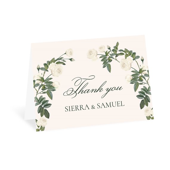 thank you card with white roses and customizable text area