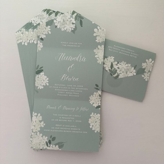 blooming hydrangea invitation with floral design and customizable text area