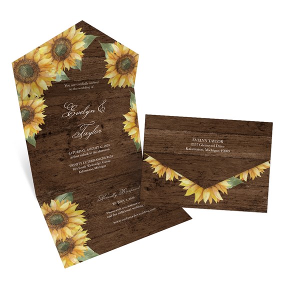 sunflower invitation and RSVP card with rustic design