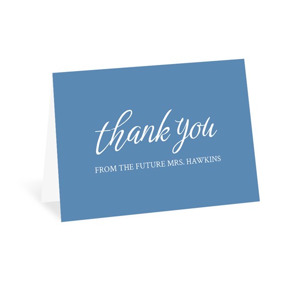 thank you card with blue background and white text