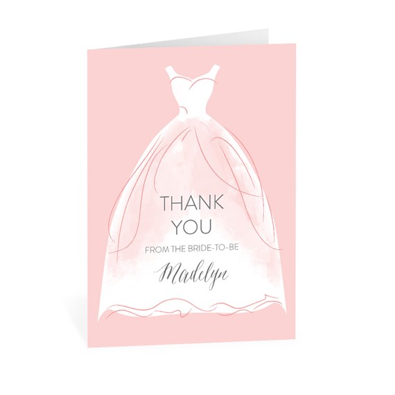 bridal gown thank you card with watercolor design