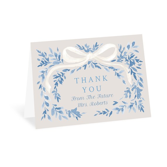 thank you card with foliage wreath and bow