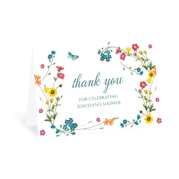 thank you card with floral design and butterfly