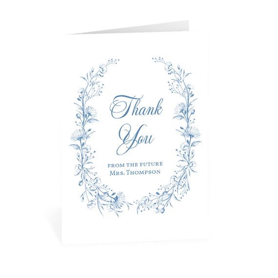floral thank you card with blue design