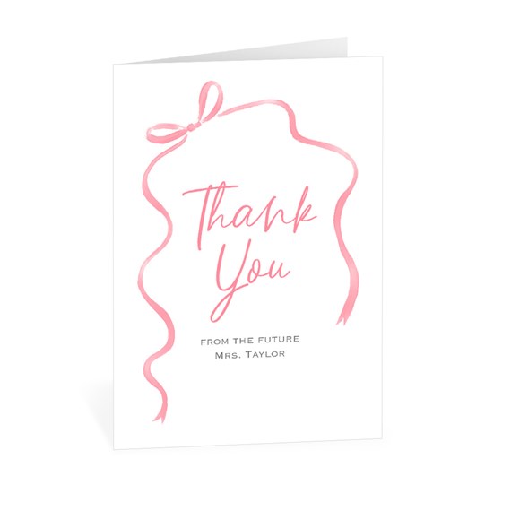 thank you card with pink bow and ribbon design
