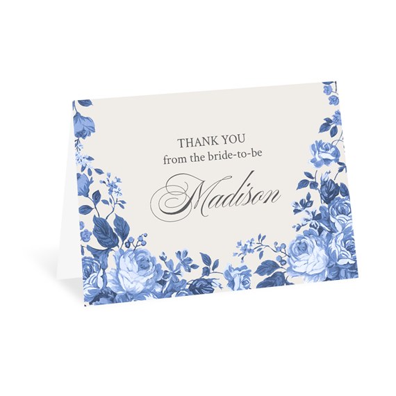 thank you card with blue floral design and customizable text area