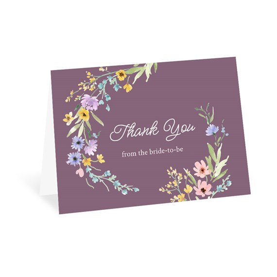floral thank you card with purple background