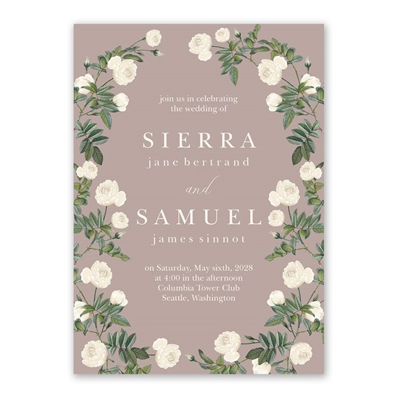 wedding invitation with floral border and customizable text area