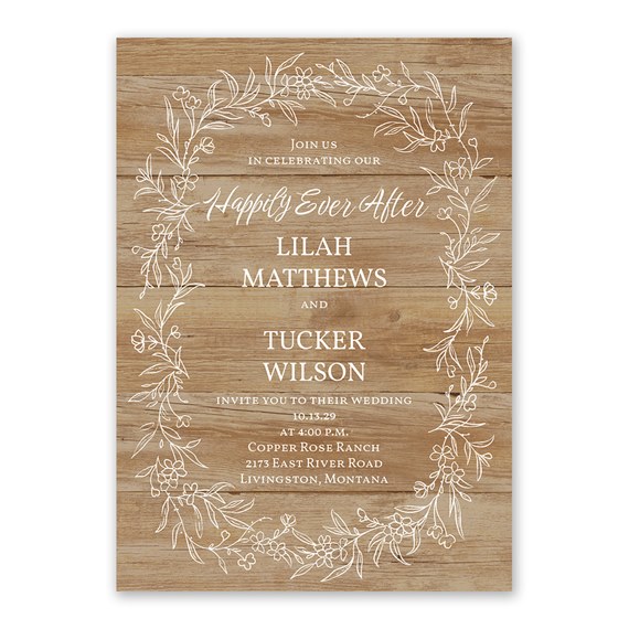 rustic botanical wedding invitation with floral frame