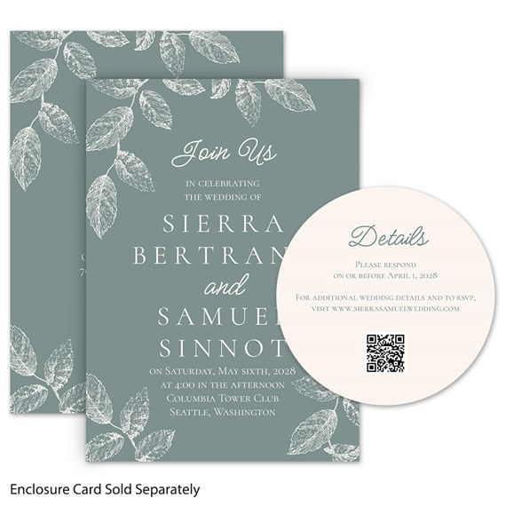 botanical wedding invitation with RSVP card, photo placeholder