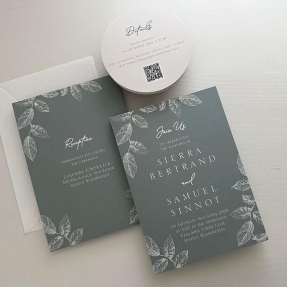 botanical silhouette invitation card with details card