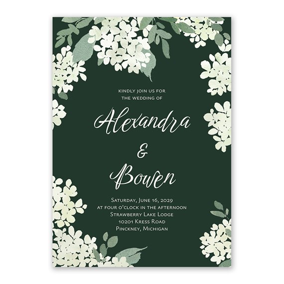 invitation with hydrangea design and customizable text area