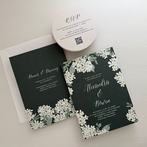 floral wedding invitation cards with hydrangea design