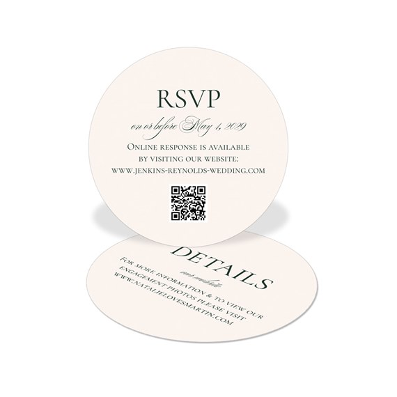 circular RSVP card with green text and QR code