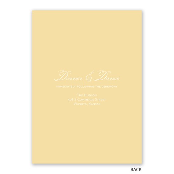 light yellow invitation with elegant white script