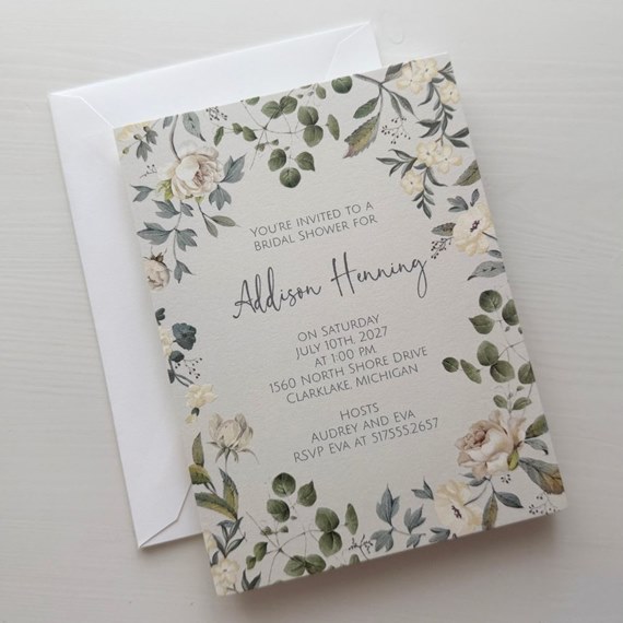 pastel garden bridal shower invitation with floral design and customizable text area