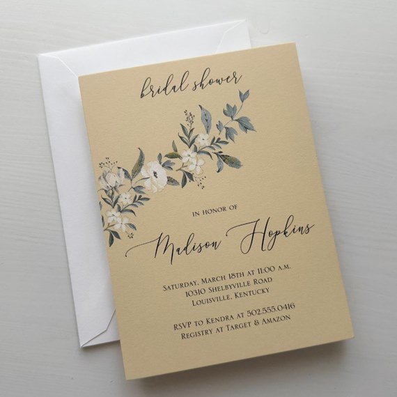 bridal shower invitation with floral design and customizable text area