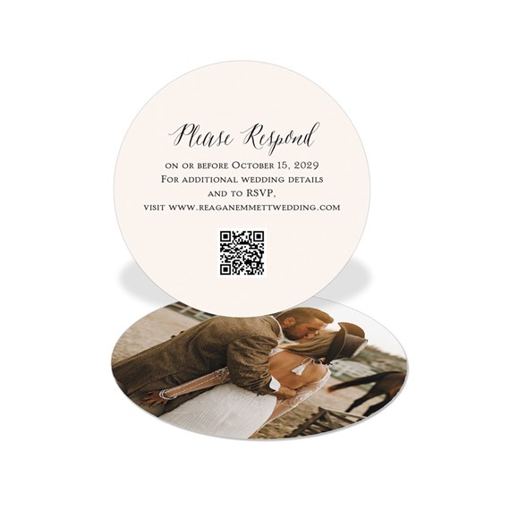 round RSVP card with photo area