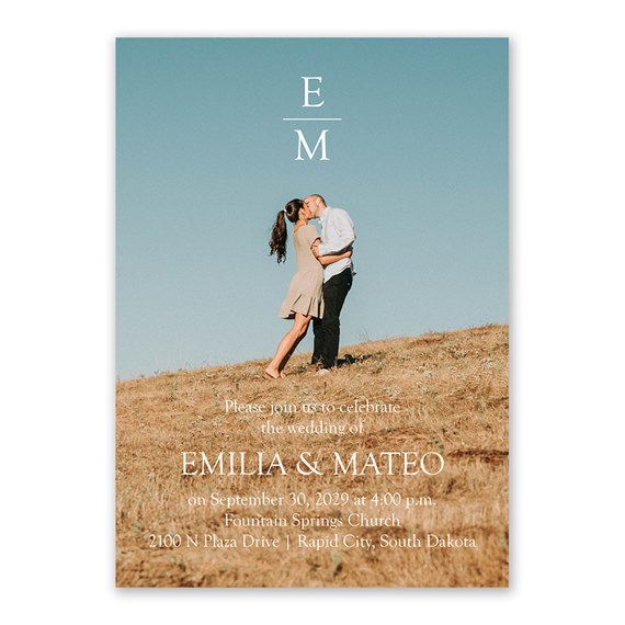 wedding invitation with photo area and text