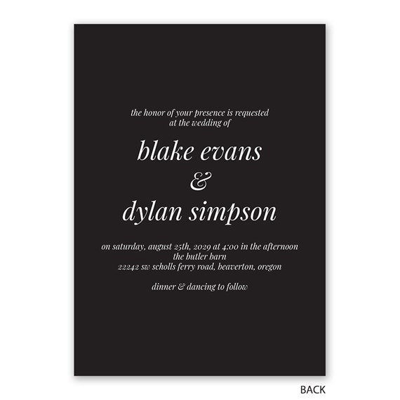 black wedding invitation with elegant text