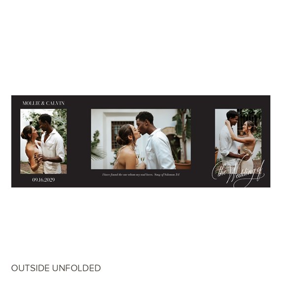 three photo placeholders, wedding invitation design, elegant script