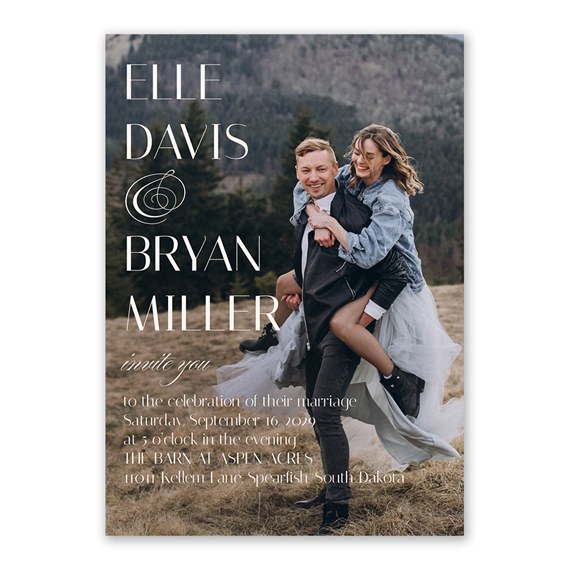 wedding invitation with names and event details