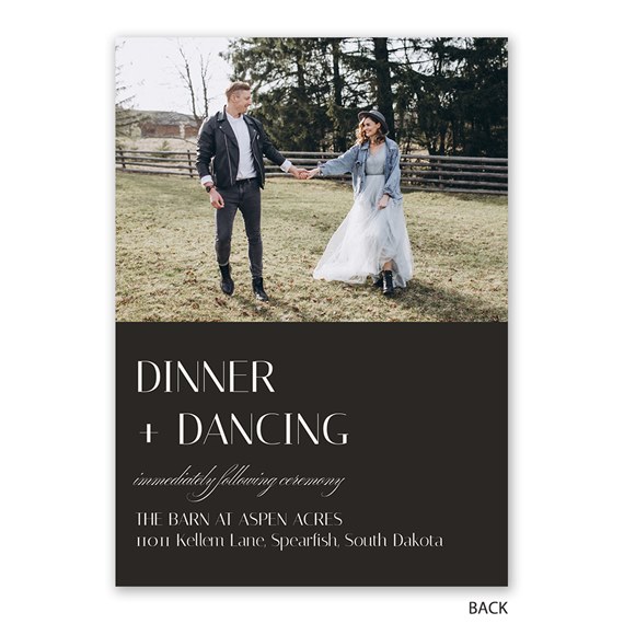 photo placeholder, dark background, invitation details