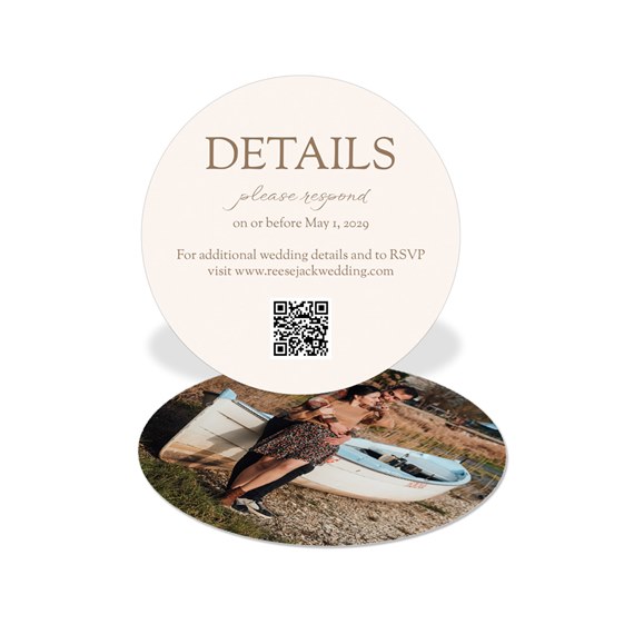 round rsvp card with photo area and text