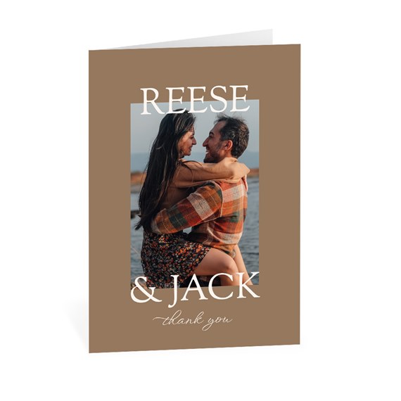 thank you card with photo placeholder and stacked text