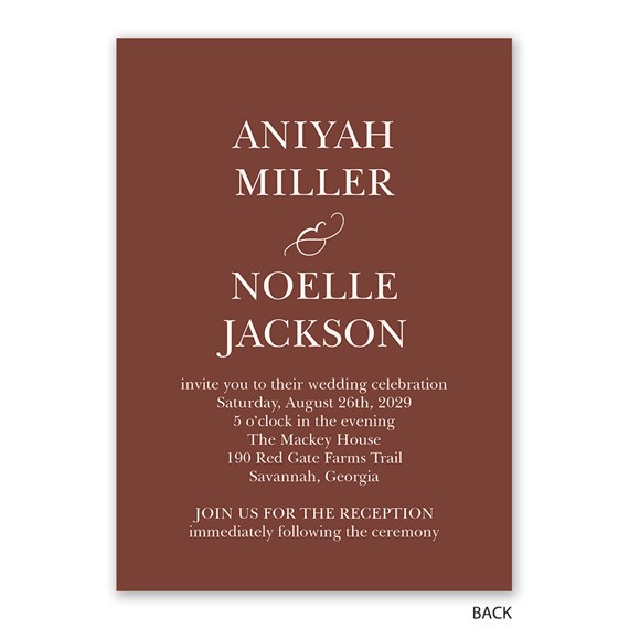 wedding invitation with names and event details