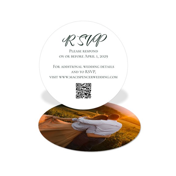 circular rsvp card with photo area and qr code