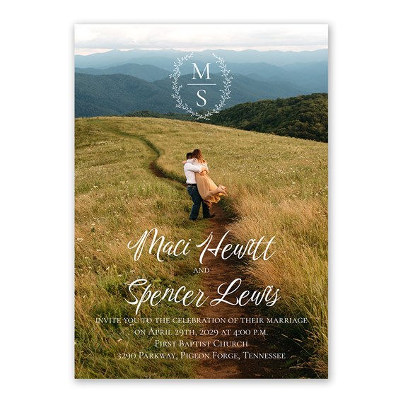 wedding invitation with photo area and decorative monogram