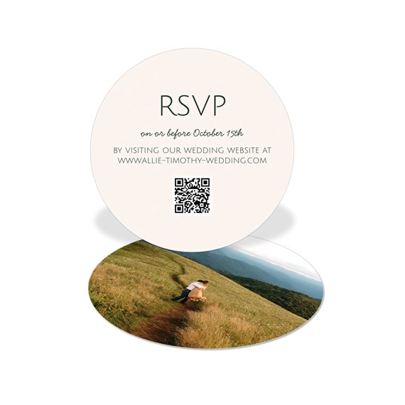 round RSVP card with photo area