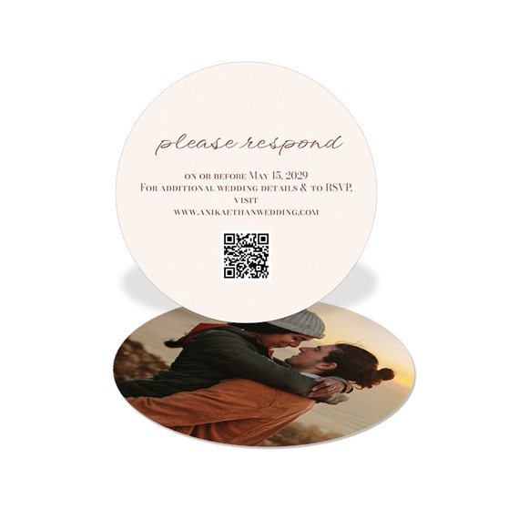 circular RSVP card with photo area and RSVP details