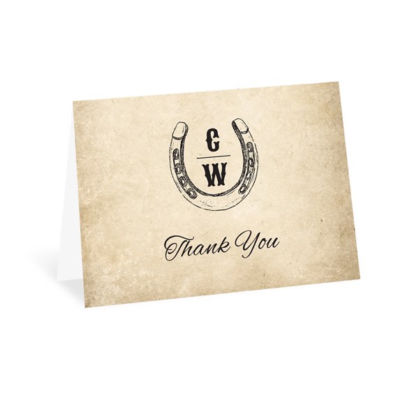 vintage thank you card with horseshoe design