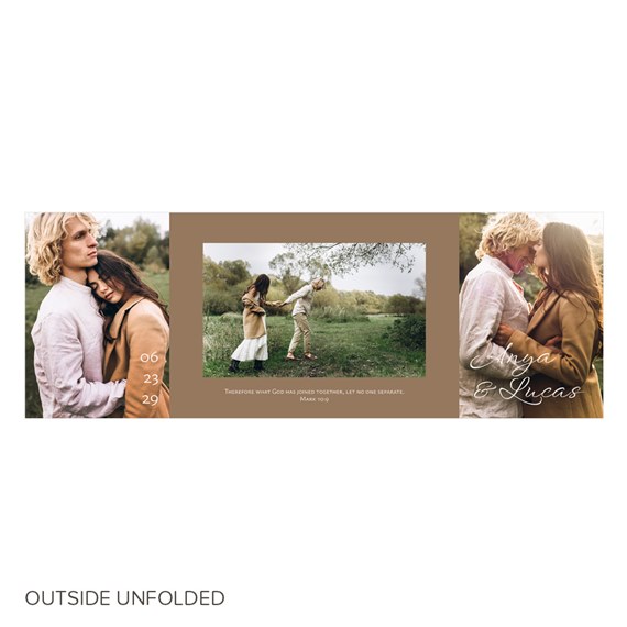 tri-fold invitation with photo placeholders and text