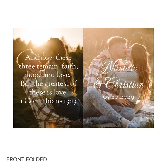 invitation design with quote and names, photo area