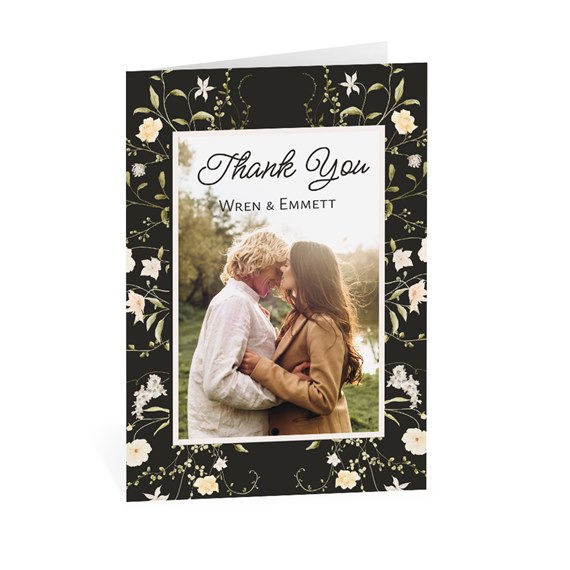 thank you card with floral frame and photo area