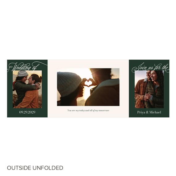 tri-fold invitation with photo area and calligraphy