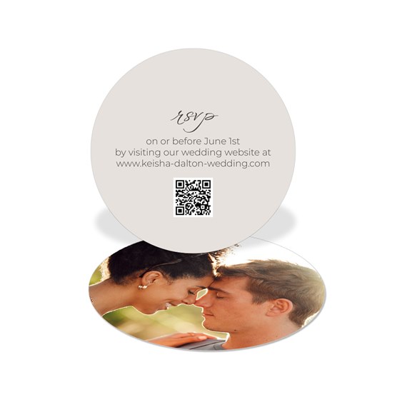 circular rsvp card with photo area and text