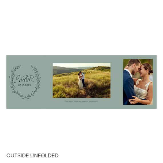 invitation with photo placeholders and leafy wreath design