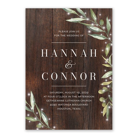wooden background invitation with leafy border and customizable text area