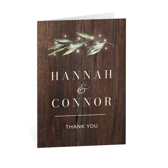 thank you card with wooden background and leaf design