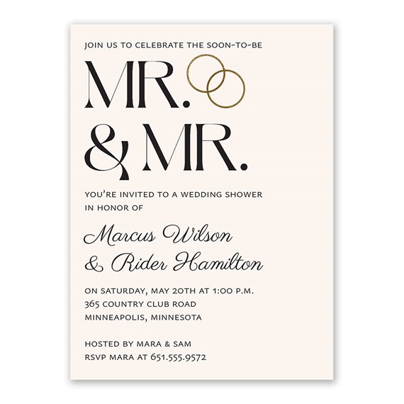 wedding shower invitation with interlocking rings and text