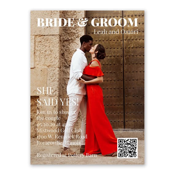couples shower invitation with photo area and event details