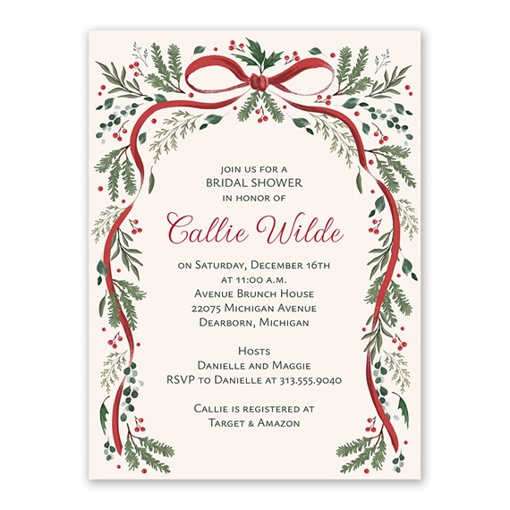 botanical holiday bridal shower invitation with floral design