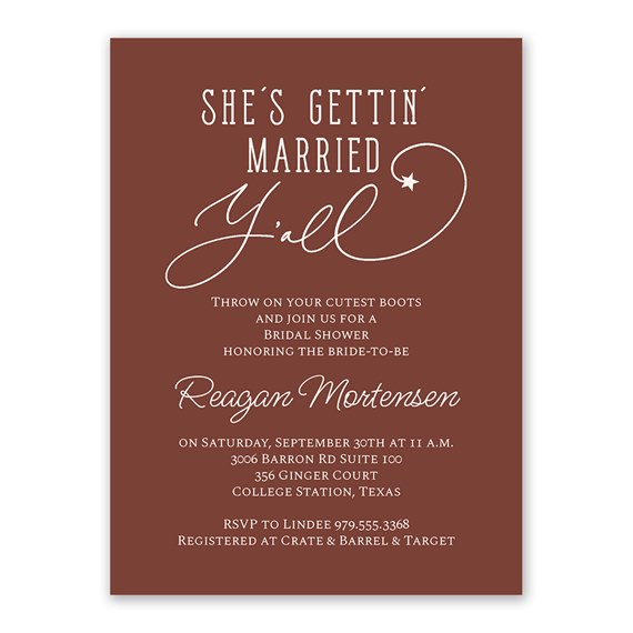 bridal shower invitation with decorative text and details