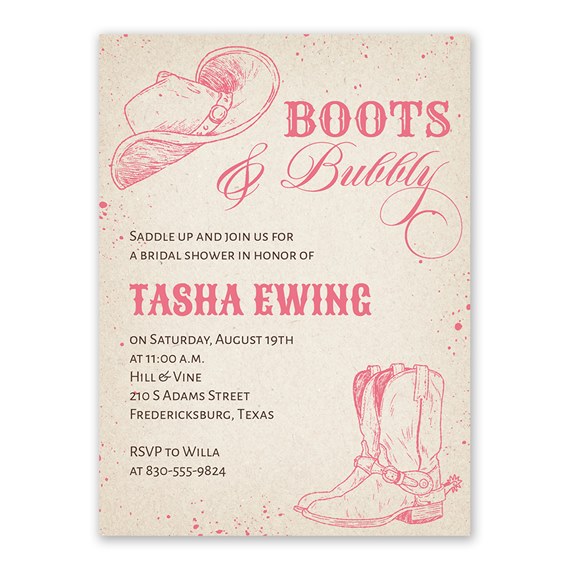 bridal shower invitation with cowboy hat and boots