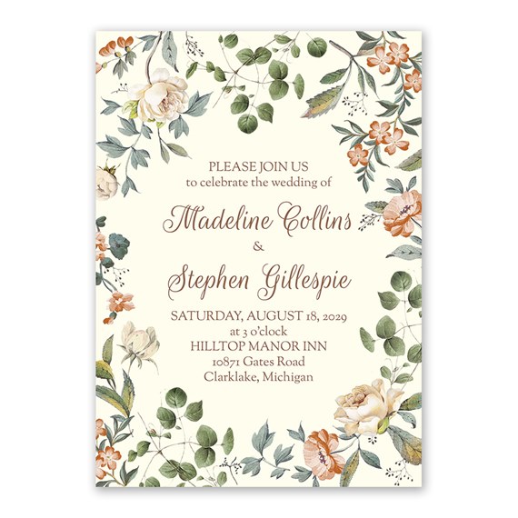 floral wedding invitation with customizable text area