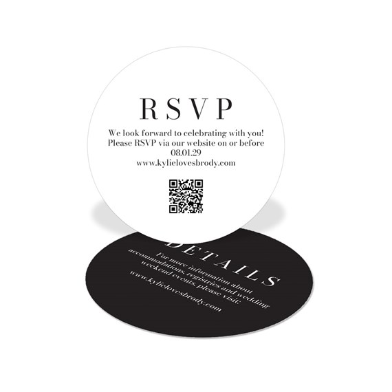 circular RSVP card with black and white design